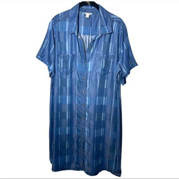 Cato Dresses & Skirts - Cato Blue Short Sleeve Notched Collar Shirt Dress